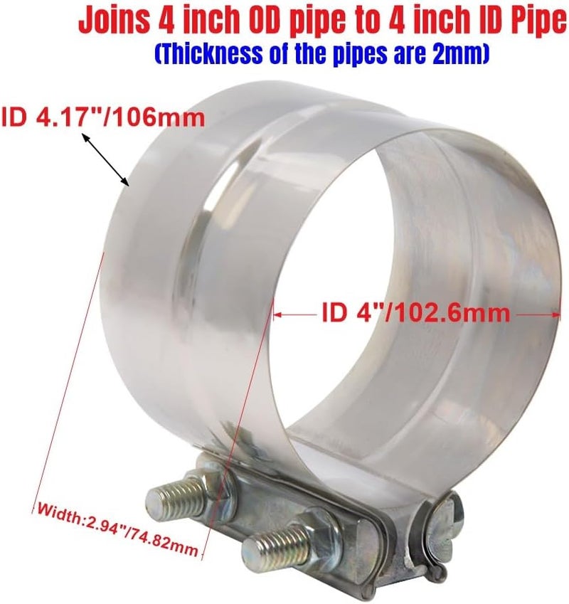 eLifecenter 4 Inch Exhaust Clamp, Lap Joint Band Clamp Stainless Steel for Clamping 4" OD to 4" ID Pipes - Image 2